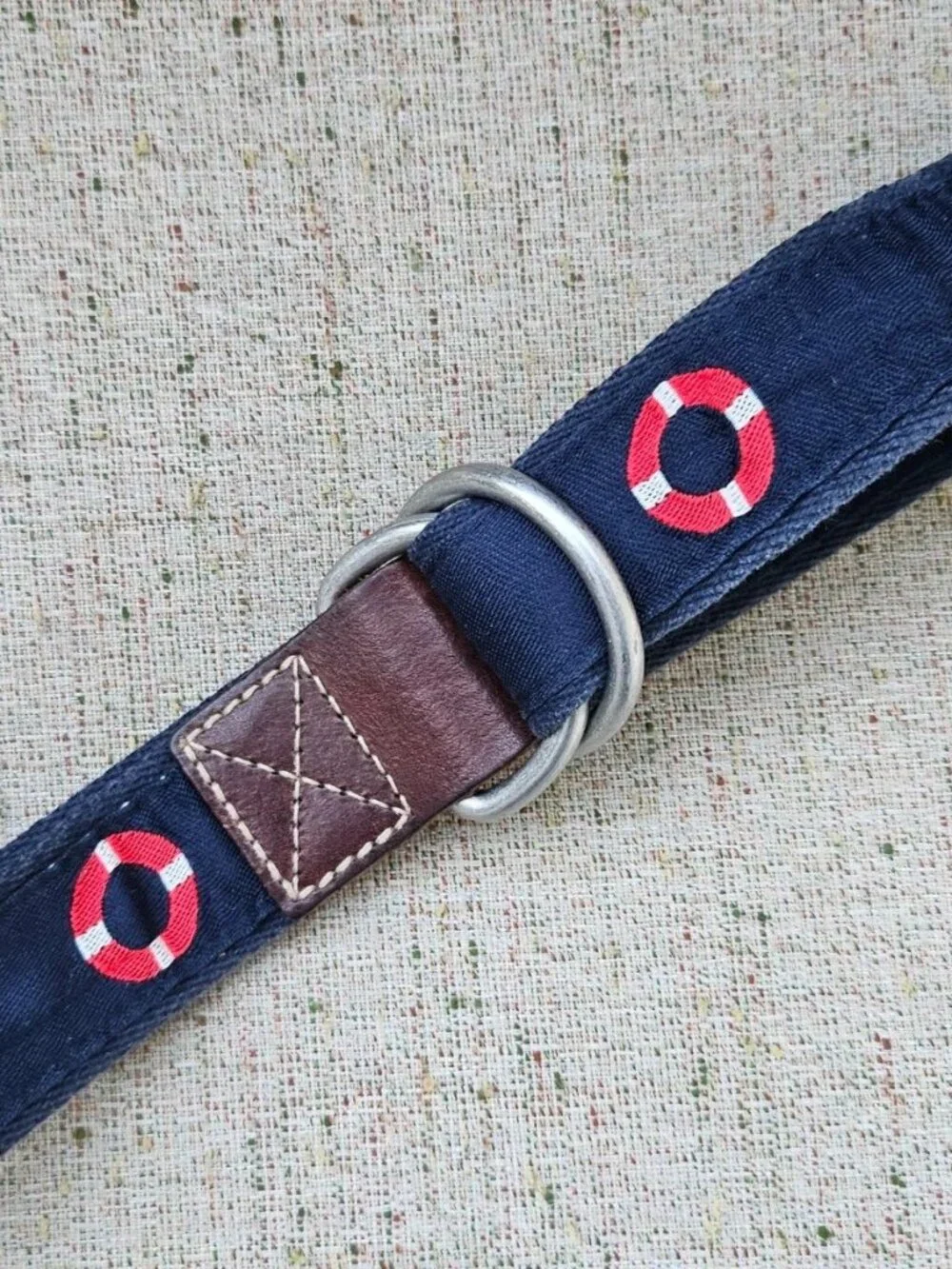 Daniel Cremieux Men Belt Blue Canvas Brown Leather Waistband Size 36 to 38 inche